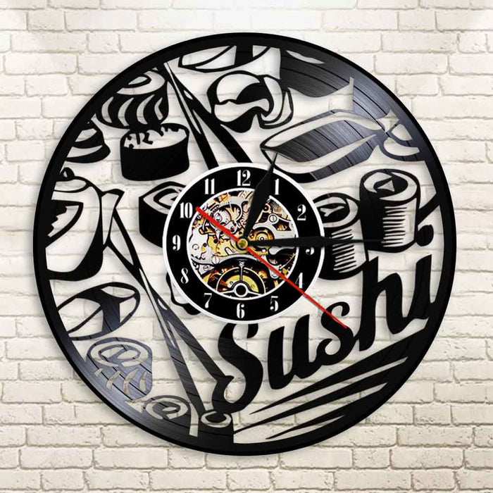Japanese Foodie Sushi Roll Led Vinyl Record Wall Clock