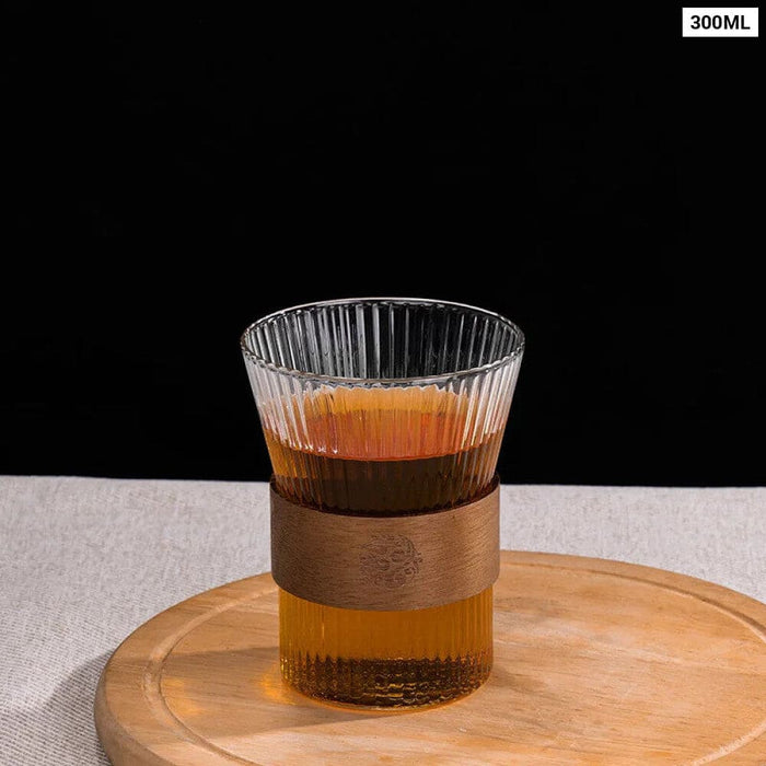 Japanese Style Glass Tea Cup With Walnut Sleeve