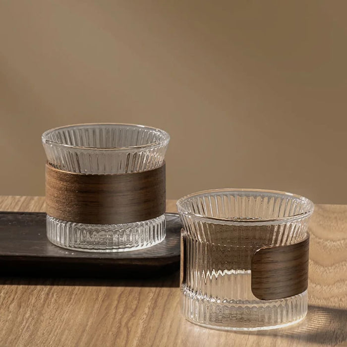 Japanese Style Glass Tea Cup With Walnut Sleeve