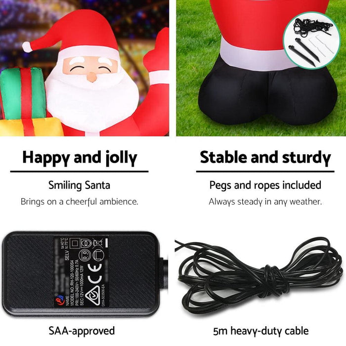 Jingle Jollys 2.4m Christmas Inflatables Santa Xmas Light