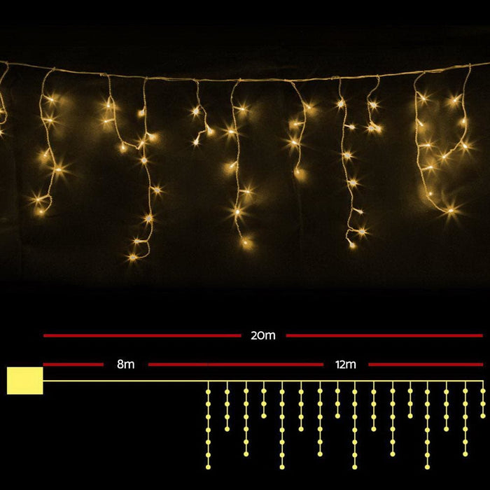 12.5m Christmas Lights Solar Icicle String Light Warm White