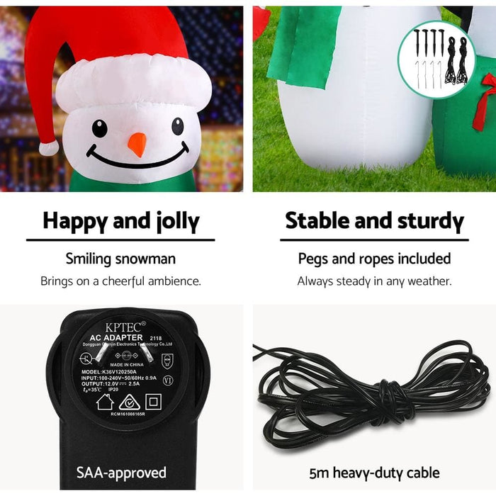 Jingle Jollys Inflatable Christmas 2.4m Snowman Led Lights
