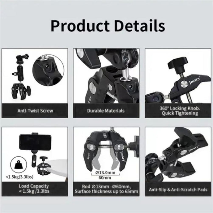 Jmary Aluminum Handlebar Crab Clamp Magic Arm Rod Mount