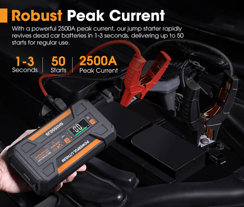 Jump Starter With Air Compressor 2500A Portable 12V Power Bank Pack