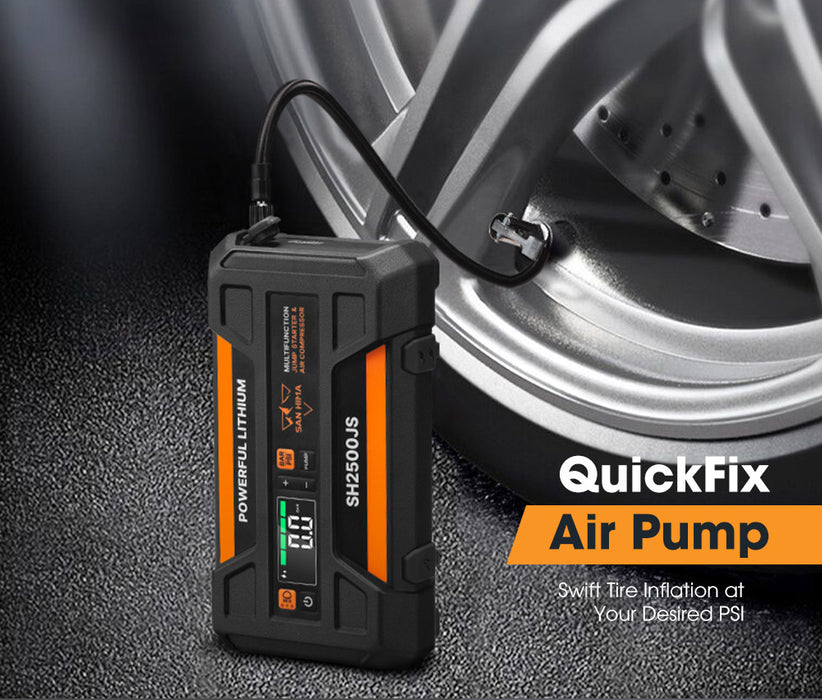 Jump Starter With Air Compressor 2500A Portable 12V Power Bank Pack