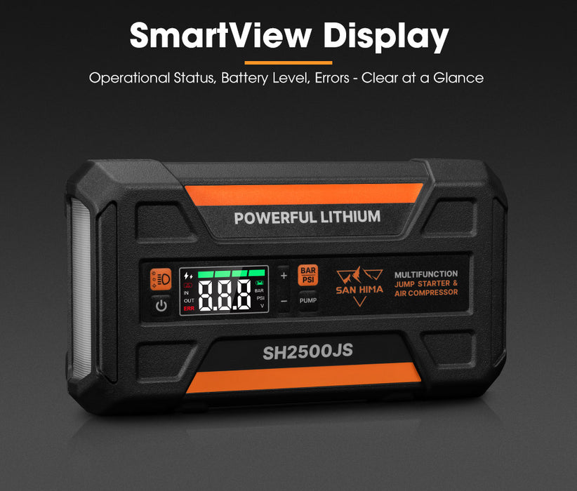 Jump Starter With Air Compressor 2500A Portable 12V Power Bank Pack