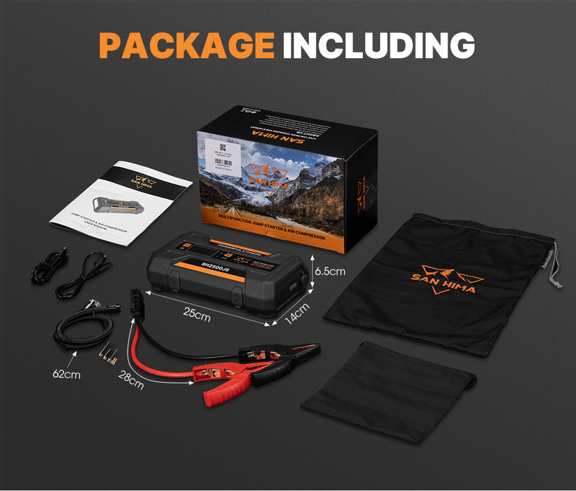 Jump Starter With Air Compressor 2500A Portable 12V Power Bank Pack