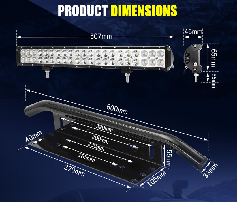20Inch Led Light Bar Spot Flood Work Driving Light + 23'' Number Plate Frame