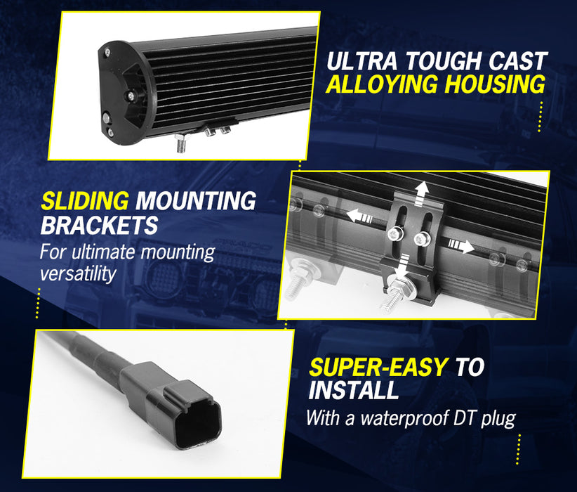 20Inch Triple Row Led Light Bar Combo Beam + 23'' Number Plate Frame + Wiring Kit