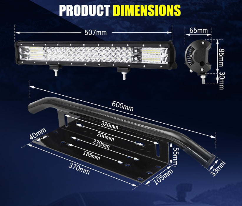20Inch Triple Row Led Light Bar Combo Beam + 23'' Number Plate Frame + Wiring Kit