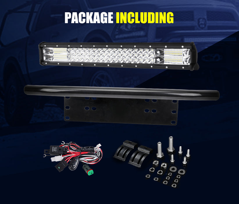 20Inch Triple Row Led Light Bar Combo Beam + 23'' Number Plate Frame + Wiring Kit