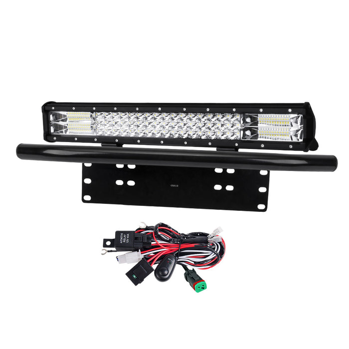 20Inch Triple Row Led Light Bar Combo Beam + 23'' Number Plate Frame + Wiring Kit