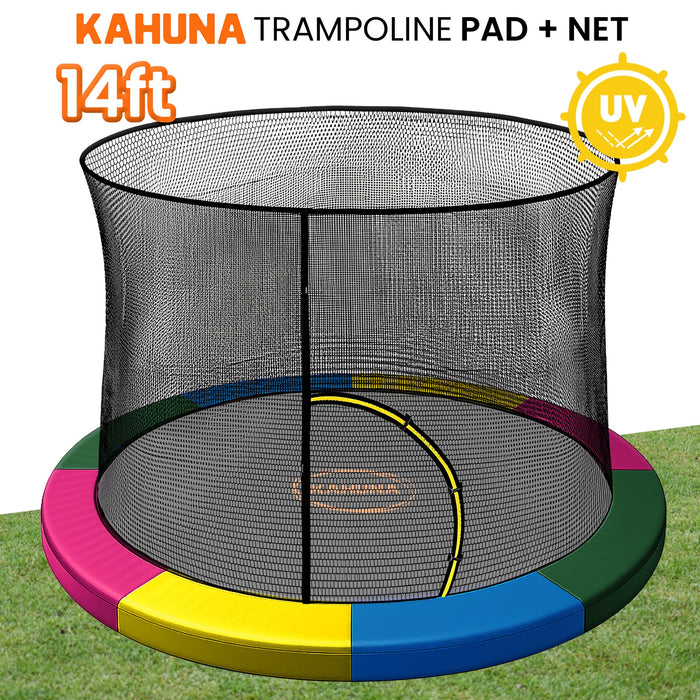 14Ft Trampoline Pad And Net - Rainbow