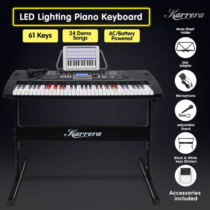 Karrera 61 Keys Electronic Led Keyboard Piano with Stand