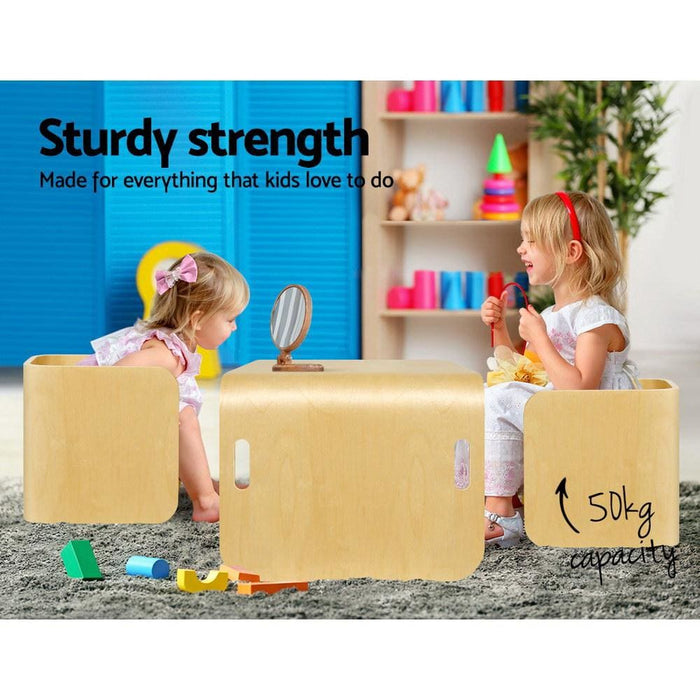 Keezi 3 Pc Nordic Kids Table Chair Set Beige Desk Activity