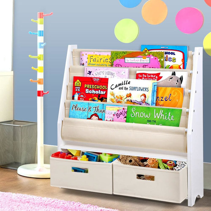 Keezi 4 Tier Kids Bookshelf Wooden Bookcase Children Toy