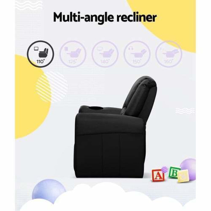 Keezi Kids Recliner Chair Black Pu Leather Sofa Lounge
