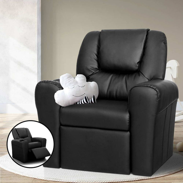Keezi Kids Recliner Chair Black Pu Leather Sofa Lounge