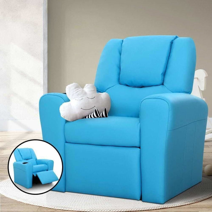 Keezi Kids Recliner Chair Blue Pu Leather Sofa Lounge Couch