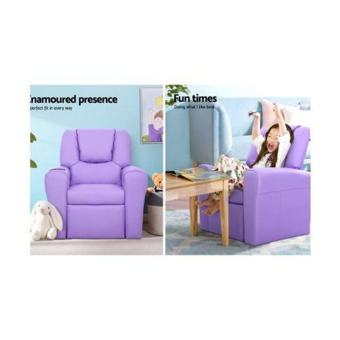 Keezi Kids Recliner Chair Purple Pu Leather Sofa Lounge
