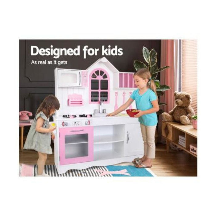 Keezi Kids Wooden Kitchen Play Set - White & Pink