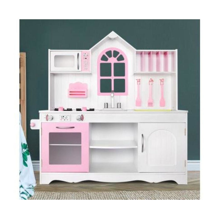 Keezi Kids Wooden Kitchen Play Set - White & Pink