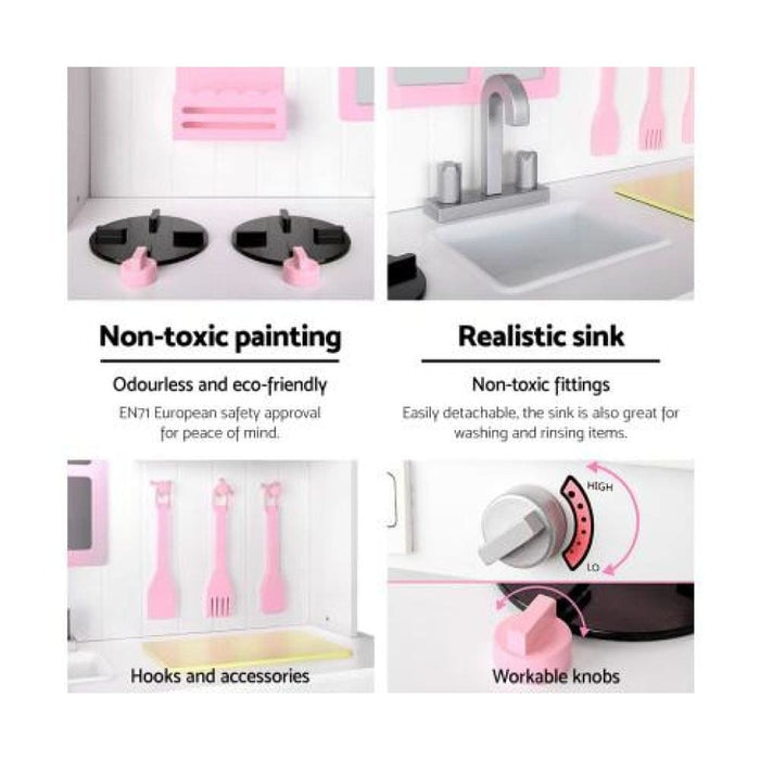 Keezi Kids Wooden Kitchen Play Set - White & Pink