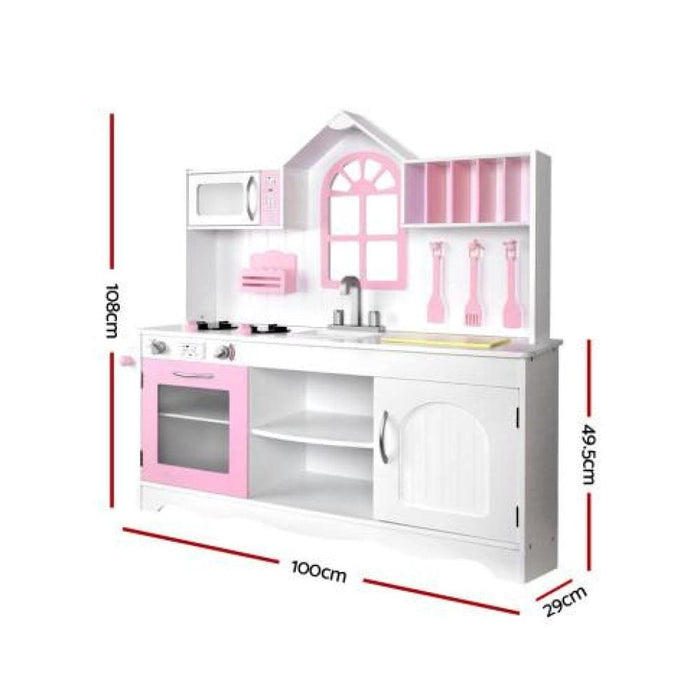 Keezi Kids Wooden Kitchen Play Set - White & Pink