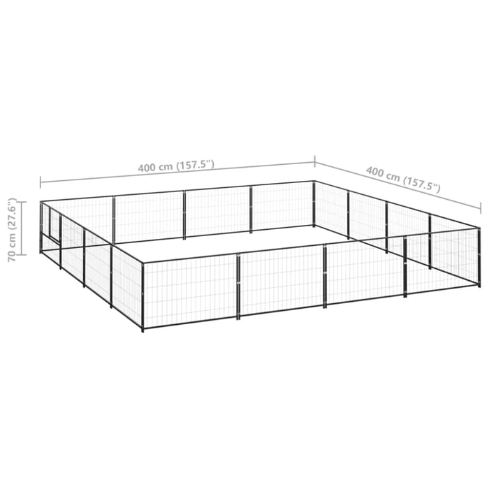 Dog Kennel Black 16 M² Steel Tbnxoat