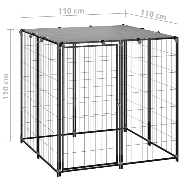 Dog Kennel Black Steel Opbino