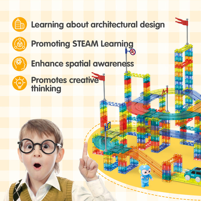 240Pcs Railcar Magnetic Tiles Blocks Educational Toys Child Gift