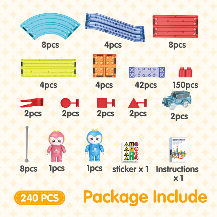 240Pcs Railcar Magnetic Tiles Blocks Educational Toys Child Gift