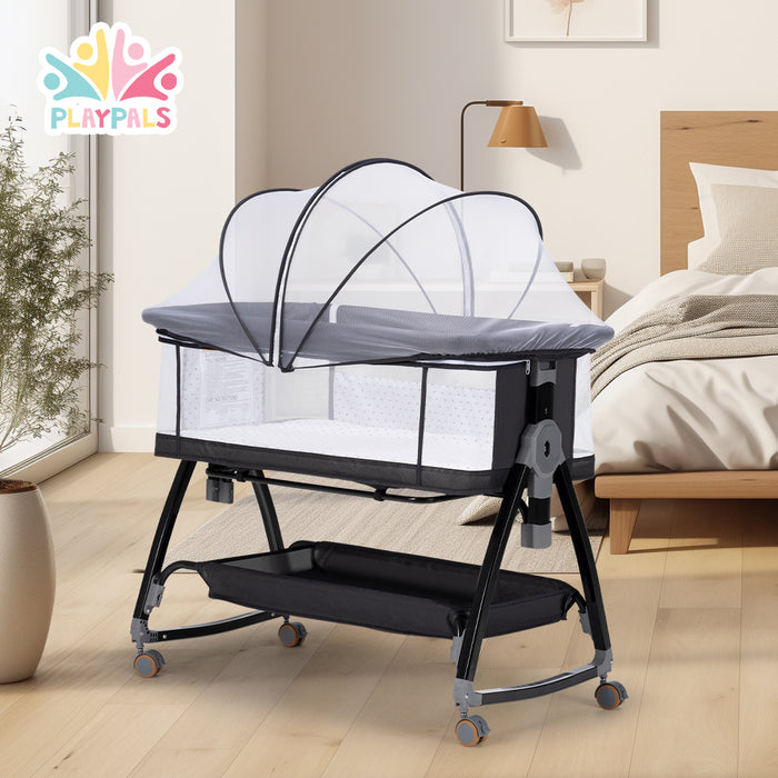3-In-1 Baby Cot Crib Bed Bassinet Bedside Sleeper Portable Black