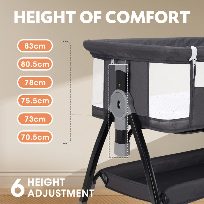3-In-1 Baby Cot Crib Bed Bassinet Bedside Sleeper Portable Black