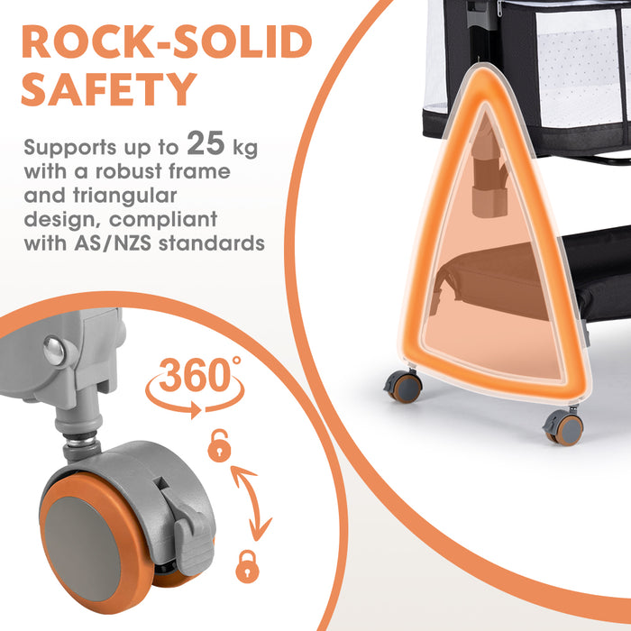 3-In-1 Baby Cot Crib Bed Bassinet Bedside Sleeper Portable Black