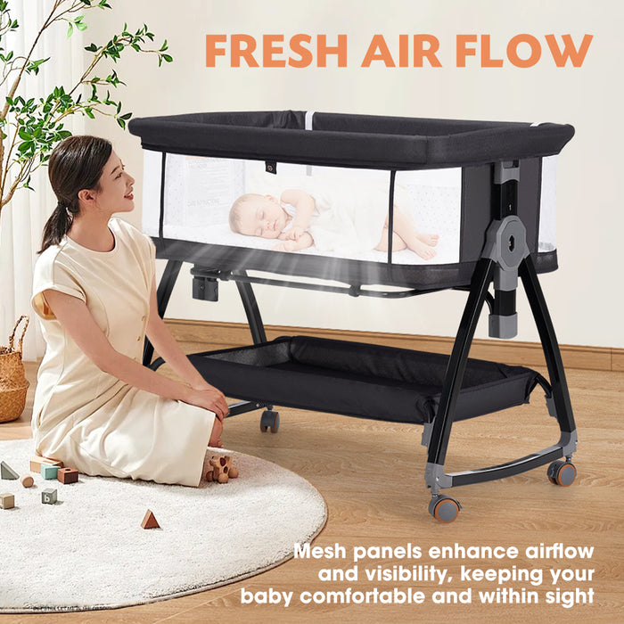 3-In-1 Baby Cot Crib Bed Bassinet Bedside Sleeper Portable Black