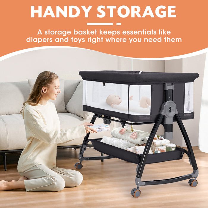 3-In-1 Baby Cot Crib Bed Bassinet Bedside Sleeper Portable Black