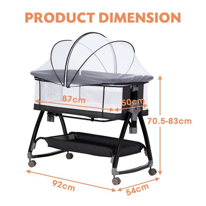 3-In-1 Baby Cot Crib Bed Bassinet Bedside Sleeper Portable Black