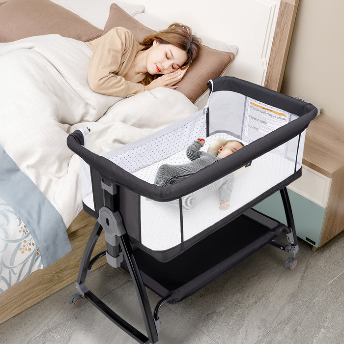 3-In-1 Baby Cot Crib Bed Bassinet Bedside Sleeper Portable Black