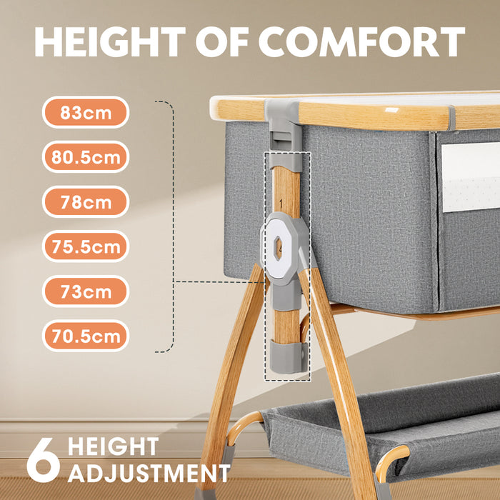 3-In-1 Baby Cot Crib Bed Bassinet Bedside Sleeper Portable Grey