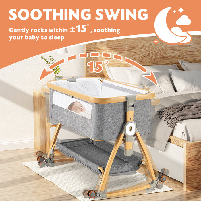 3-In-1 Baby Cot Crib Bed Bassinet Bedside Sleeper Portable Grey