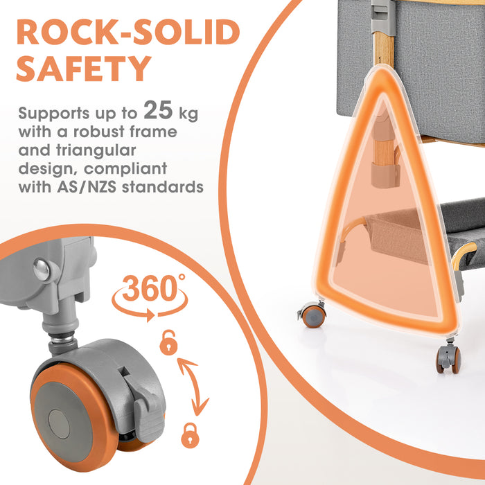 3-In-1 Baby Cot Crib Bed Bassinet Bedside Sleeper Portable Grey