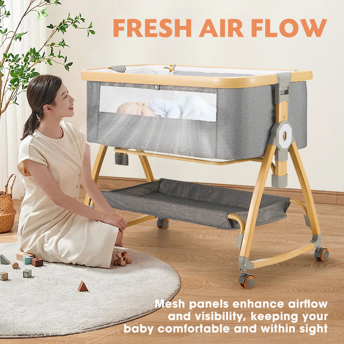 3-In-1 Baby Cot Crib Bed Bassinet Bedside Sleeper Portable Grey