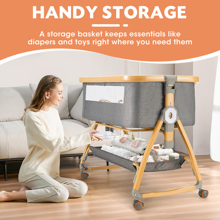 3-In-1 Baby Cot Crib Bed Bassinet Bedside Sleeper Portable Grey