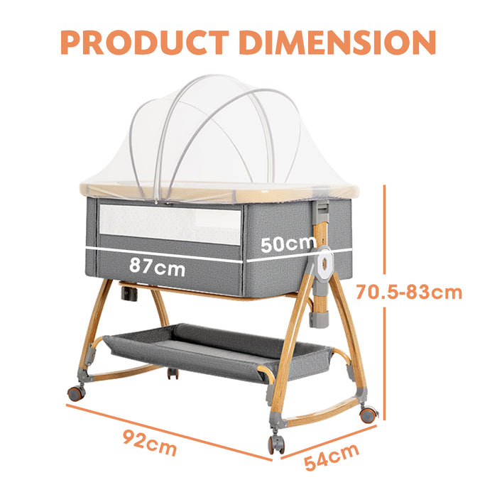 3-In-1 Baby Cot Crib Bed Bassinet Bedside Sleeper Portable Grey