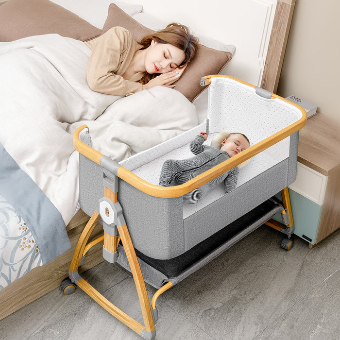 3-In-1 Baby Cot Crib Bed Bassinet Bedside Sleeper Portable Grey