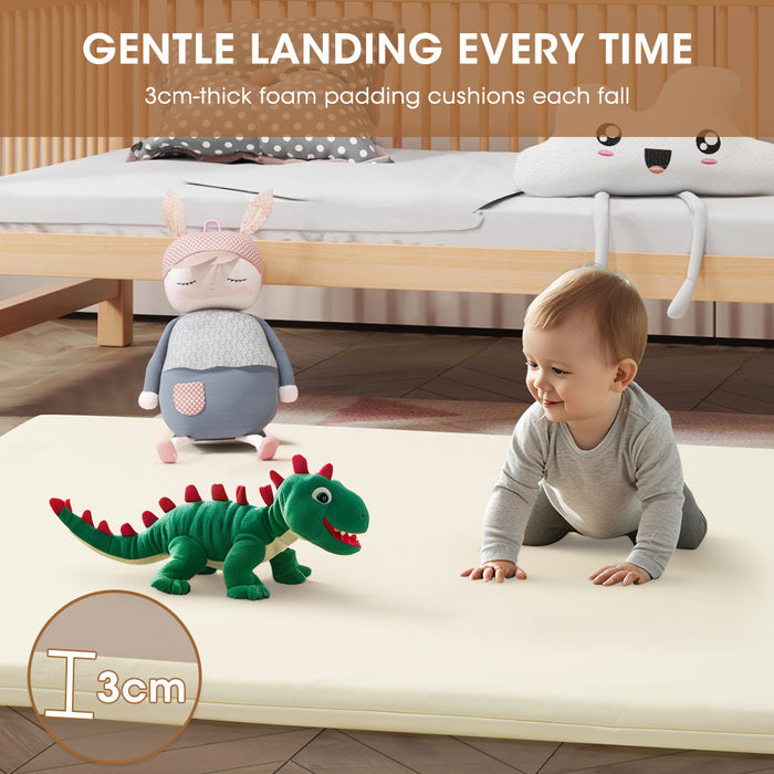 Kids Play Mat Baby Crawling Soft Leather Cover Plush Foam Padding Beige