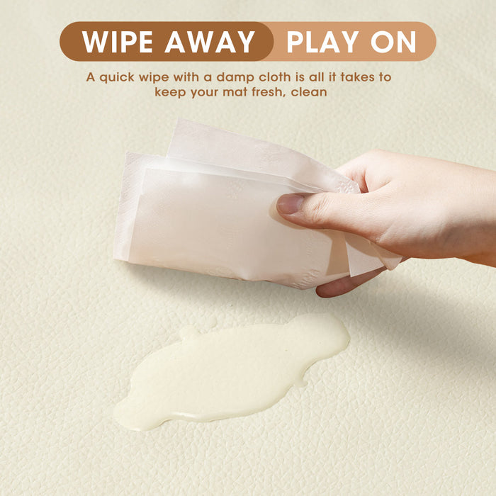 Kids Play Mat Baby Crawling Soft Leather Cover Plush Foam Padding Beige