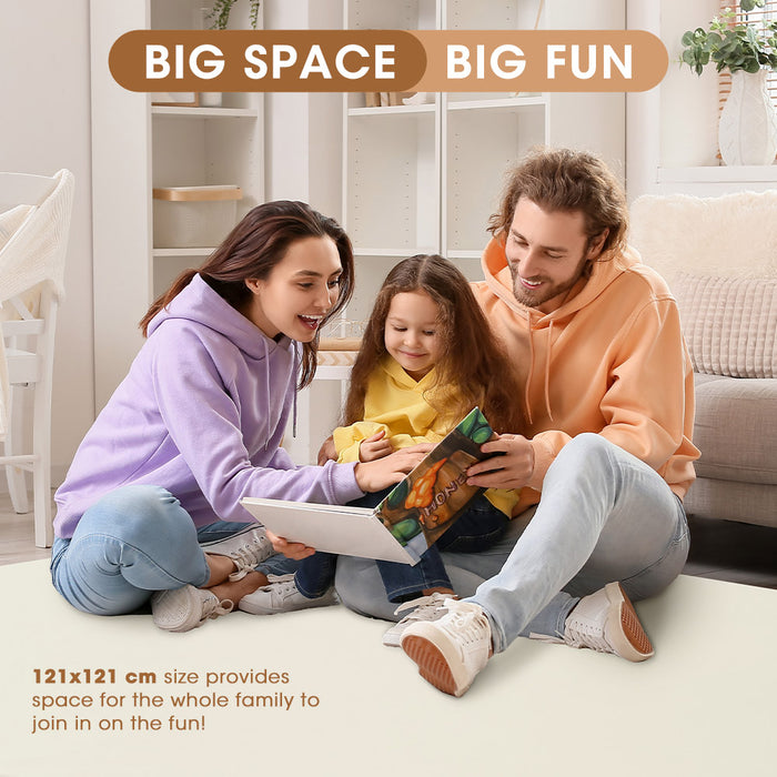 Kids Play Mat Baby Crawling Soft Leather Cover Plush Foam Padding Beige