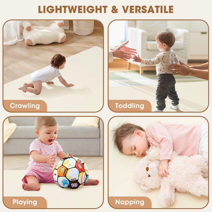 Kids Play Mat Baby Crawling Soft Leather Cover Plush Foam Padding Beige